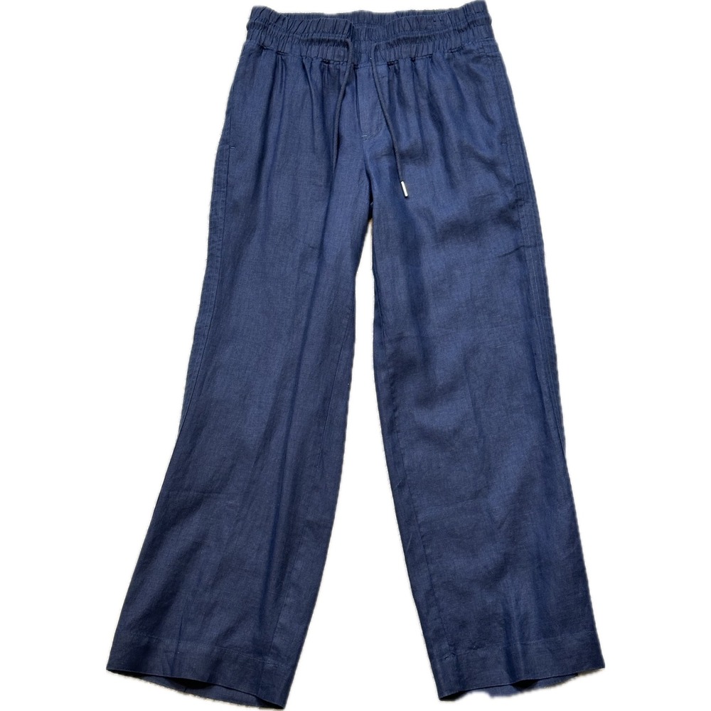 Quince Linen Wide Leg Pants Size M Navy Blue Elastic Drawstring Casual Coastal